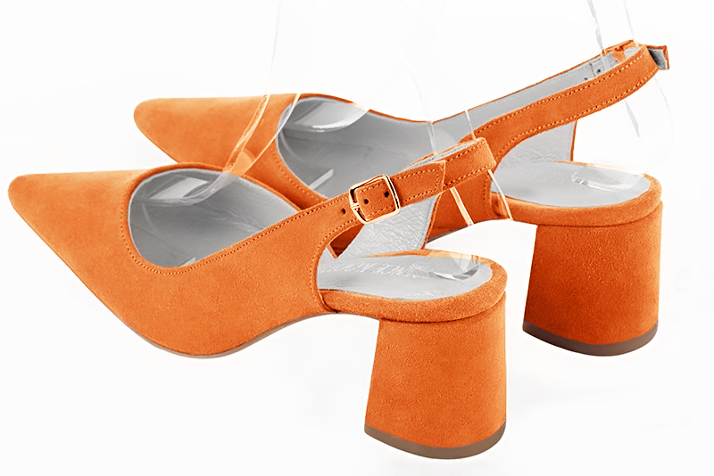 Apricot orange women's slingback shoes. Pointed toe. Medium flare heels. Rear view - Florence KOOIJMAN